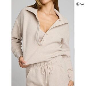 Negative Waffle Knit Collared Polo Pullover Sweatshirt Beige Size M Cotton